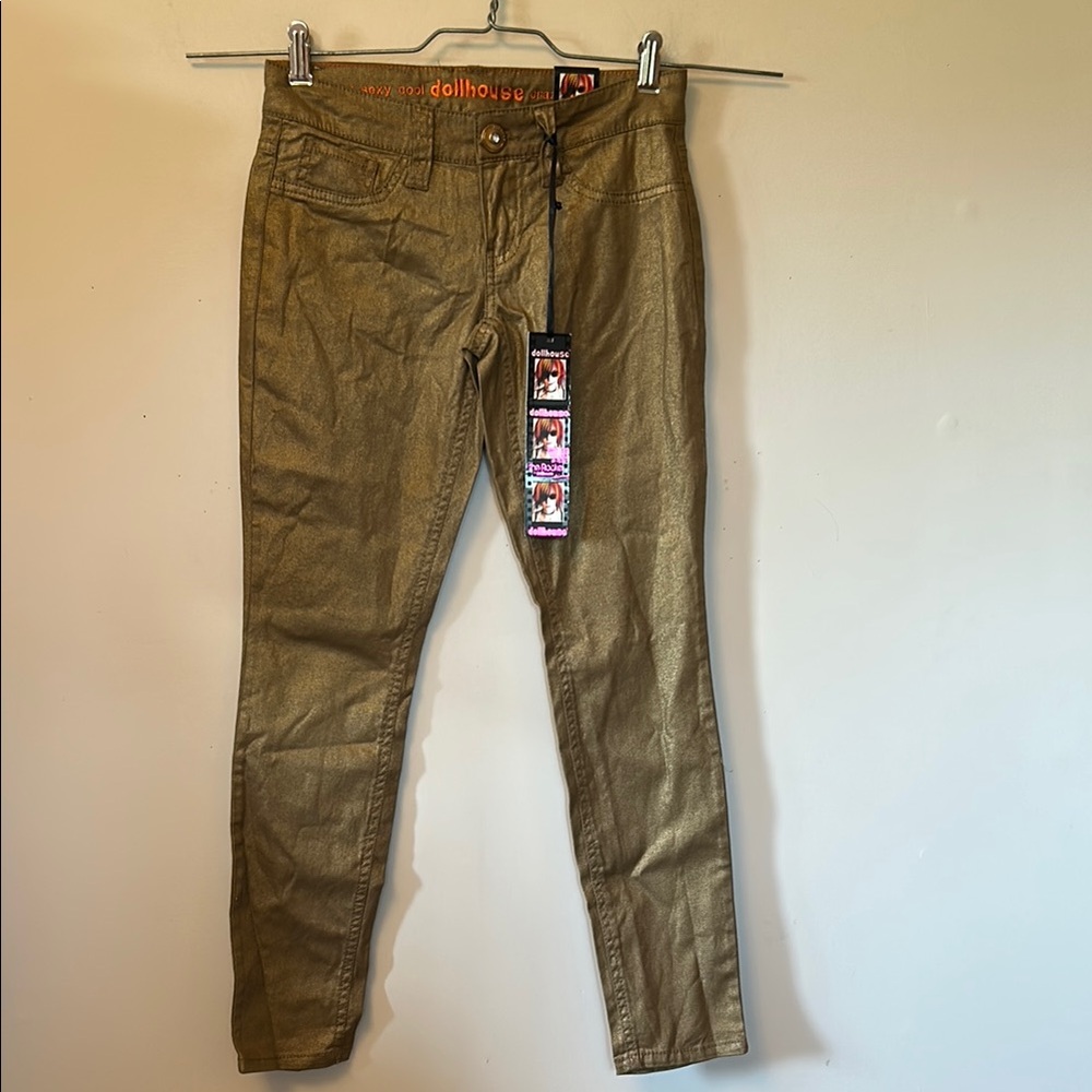 Dollhouse shiny gold 98% cotton slightly stretch jeans size 1 style tags on